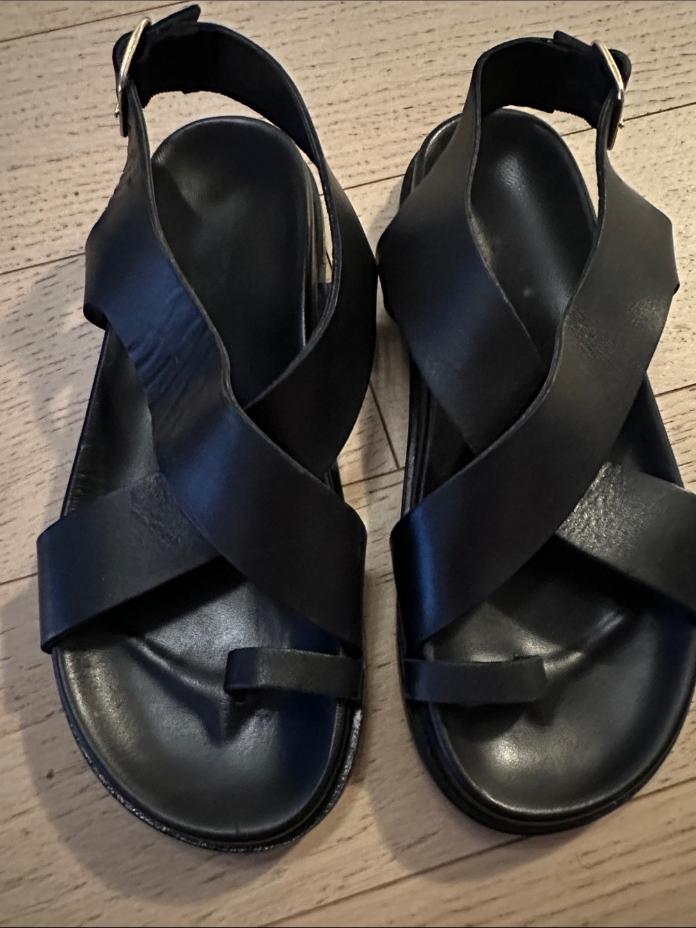 The White Company Women's Black Leather Crisscross Slingback Sandals